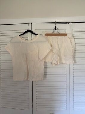 Madewell Cream Gauze Top and Shorts Set